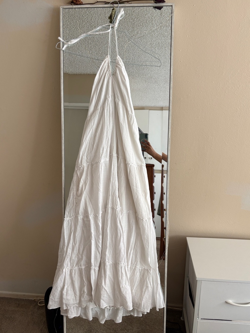 Abercrombie & Fitch White Tiered Halter Maxi Dress